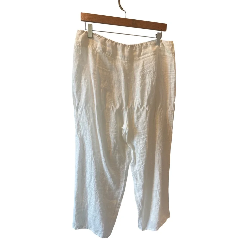 Eileen Fisher Womens White Linen Wide Leg Pants Side Zip Casual Summer Size M